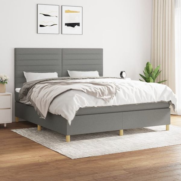 vidaXL Boxspringbett mit Matratze Dunkelgrau 180x200 cm Stoff 3142434