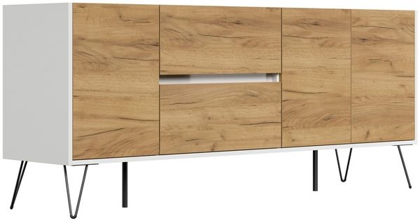 Sideboard Yako 180cm 2 SoftClose 3 Türen Weiß/Eiche Front : Oak Gold / Weiss hochglanz Bild 6