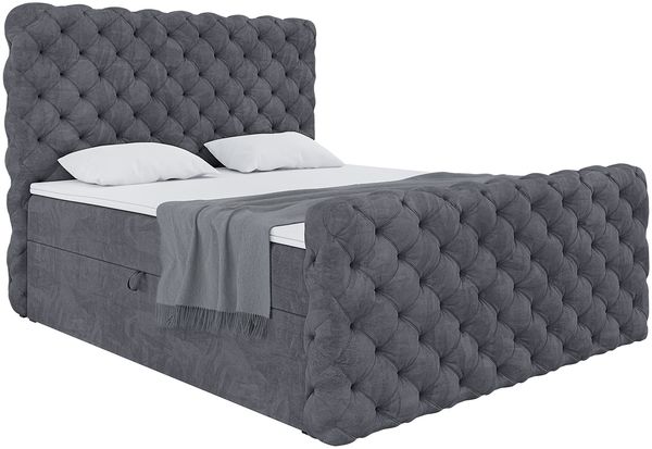 MEBLINI Boxspringbett DUKE 200x200 cm mit Bettkasten - H3/Dunkelgrau Samt Polsterbett - Doppelbett mit Topper & Taschenfederkern-Matratze Bild 2
