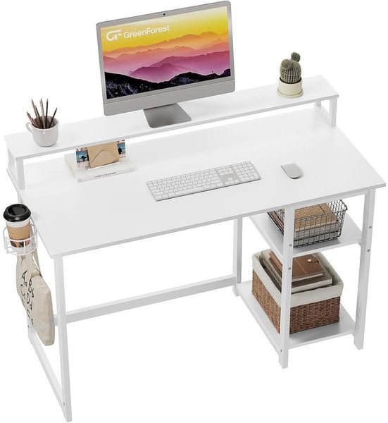 Schreibtisch Weiß 100x50cm mit Regal Monitorständer Bürotisch Home Office