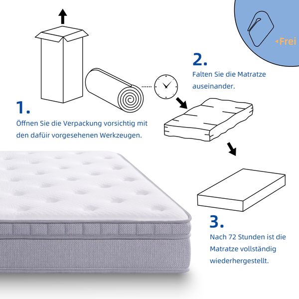 Taschenfederkernmatratze 120 × 200cm mit verstärktem Rand und 7-Zonen-System, altweiß Bild 7