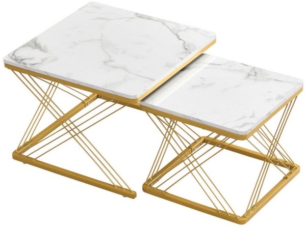 REDOM Couchtisch 2er Kaffeetisch Set Sofatisch Wohnzimmertisch (Sofatisch, 2-St, 60*60*45cm & 45*45*40cm), mit höhenverstellbare Füße und Tischplatte in Hochglanz-Marmoroptik Bild 1