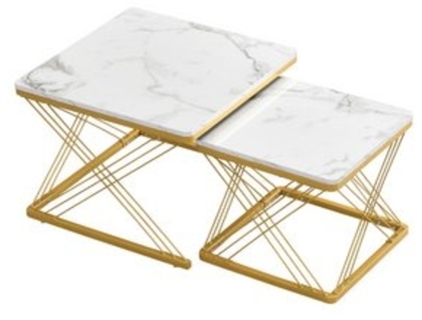 REDOM Couchtisch 2er Kaffeetisch Set Sofatisch Wohnzimmertisch (Sofatisch, 2-St, 60*60*45cm & 45*45*40cm), mit höhenverstellbare Füße und Tischplatte in Hochglanz-Marmoroptik Bild 6