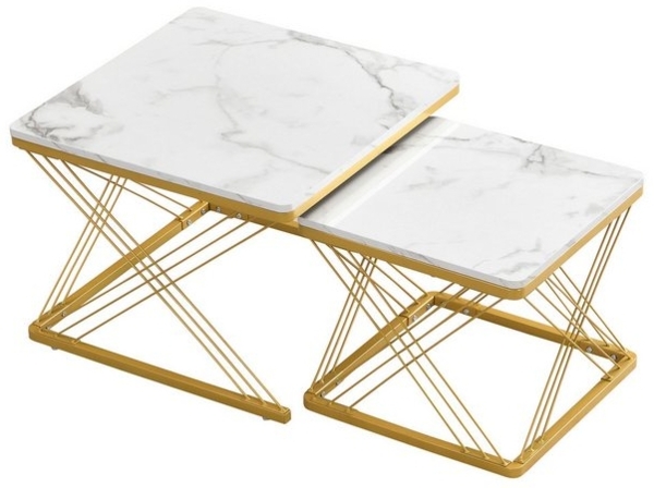 REDOM Couchtisch 2er Kaffeetisch Set Sofatisch Wohnzimmertisch (Sofatisch, 2-St, 60*60*45cm & 45*45*40cm), mit höhenverstellbare Füße und Tischplatte in Hochglanz-Marmoroptik Bild 4