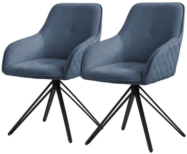 ML-DESIGN Polsterstuhl Esszimmerstuhl aus Textil Webstoff mit Metallbeine 360° drehbar (2 St), Stuhl mit Rücken-& Armlehne Blau Küchenstuhl Wohnzimmerstuhl