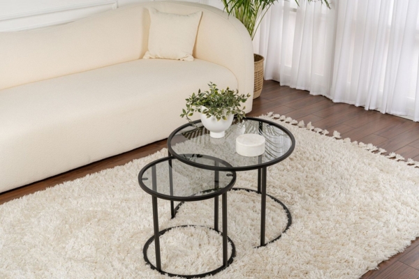 Skye Decor Couchtisch 100% TEMPERED GLASS & METAL, 60 cm - 42 cm (2 Pieces), 857NRD11 (Set, 2-St, 1x Großer Tisch (60x43x60) 1x Kleiner Tisch(42x39x42), Ineinanderschiebbar, Modernes Metall-Glas-Konzept