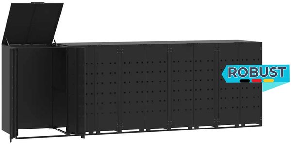 Mülltonnenbox GORILO für 5 Tonnen Schwarz 345x79x117 cm Stahl | Mülltonnenverkleidung 5er Mülltonnenhaus