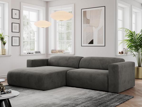 Ecksofa PASADENA, freistehendes Ecksofa, breite Armlehnen, Federsitz - links - Dunkelgrau Velours