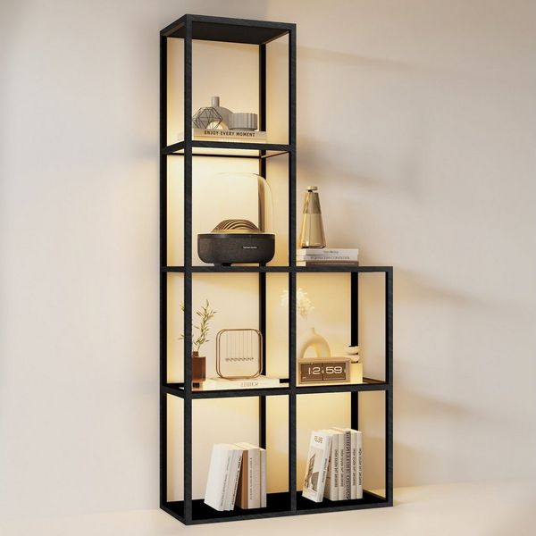 XERSEK Standvitrine Vitrinenschränke mit ferngesteuerte LED Glasvitrine Sammlervitrine (L-Förmig Verstellbar 6 Fächer inkl. 2 Sicherheitsglas) für Wohnzimmer Schlafzimmer