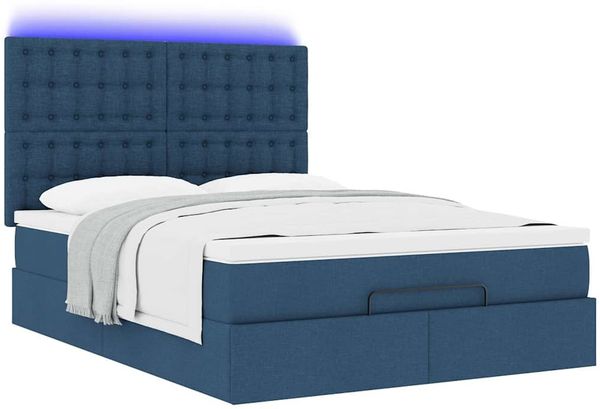 vidaXL Ottoman-Bett mit Matratze & LEDs Blau 140x200 cm Stoff 3314182 Bild 6