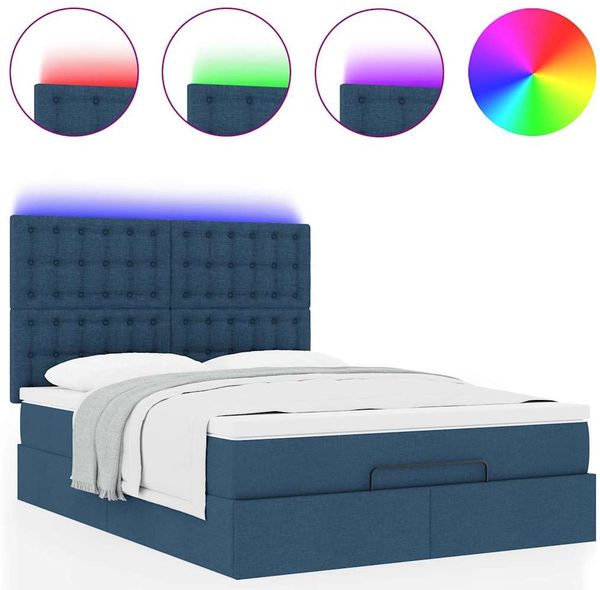 vidaXL Ottoman-Bett mit Matratze & LEDs Blau 140x200 cm Stoff 3314182 Bild 5