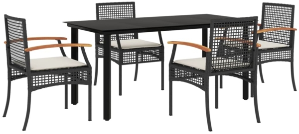 vidaXL 5-tlg. Garten-Essgruppe mit Kissen Schwarz Poly Rattan 3213606
