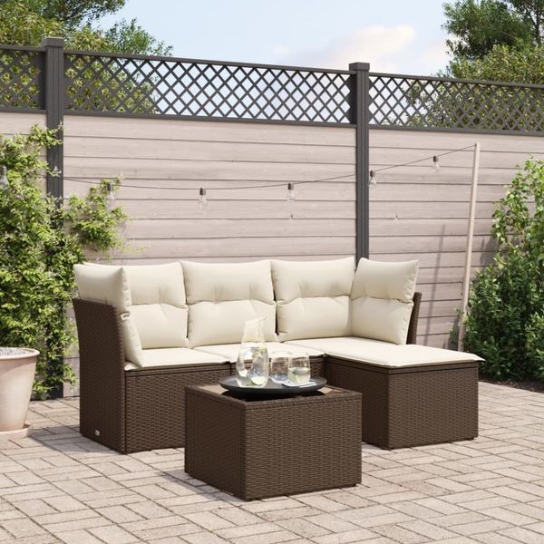 vidaXL 5-tlg. Garten-Sofagarnitur mit Kissen Braun Poly Rattan 3249392