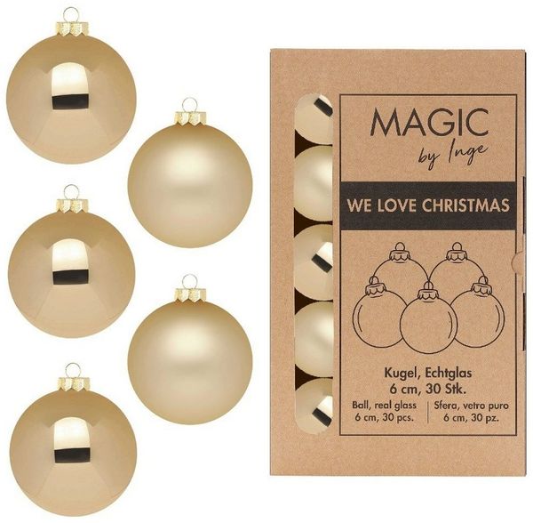 MAGIC by Inge Weihnachtsbaumkugel, Weihnachtskugeln Glas 6cm 30 Stück - Brokatgold