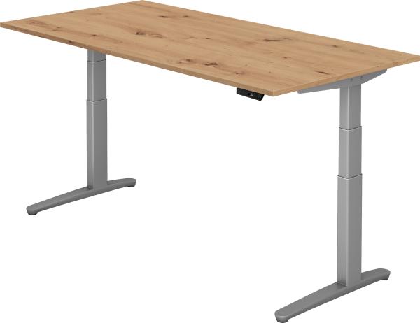 bümö elektrisch höhenverstellbarer Schreibtisch 200x100 cm mit Memory-Steuerung - Design Schreibtisch höhenverstellbar elektrisch, elektrischer Schreibtisch Asteiche, Gestell silber, XBHM-2E-R-SS