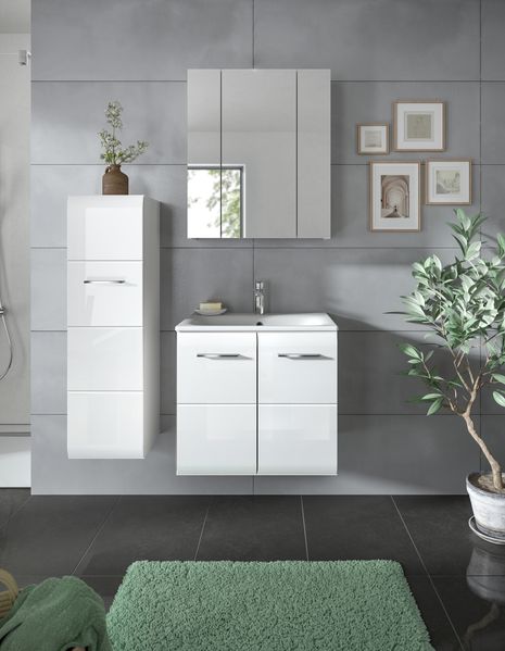 Badezimmer-Set >Ice< in Weiß / Weiß Hochglanz - 105x185x46cm (BxHxT)