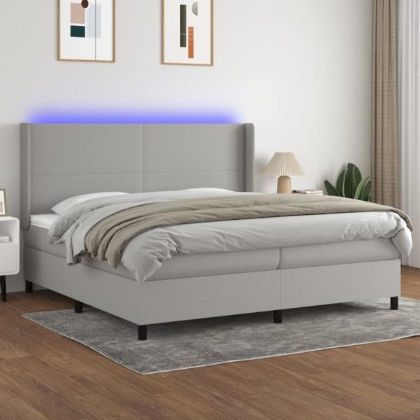 vidaXL Boxspringbett mit Matratze & LED Stoff Hellgrau 200 x 200 cm, Härtegrad: H2 [3138181]