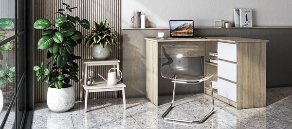 Shefa Line Eckschreibtisch L-Form Sonoma Eiche / Weiß - 125x85x77 cm