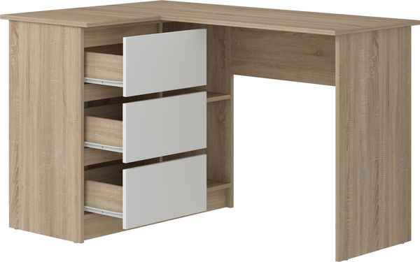 Shefa Line Eckschreibtisch L-Form Sonoma Eiche / Weiß - 125x85x77 cm Bild 3