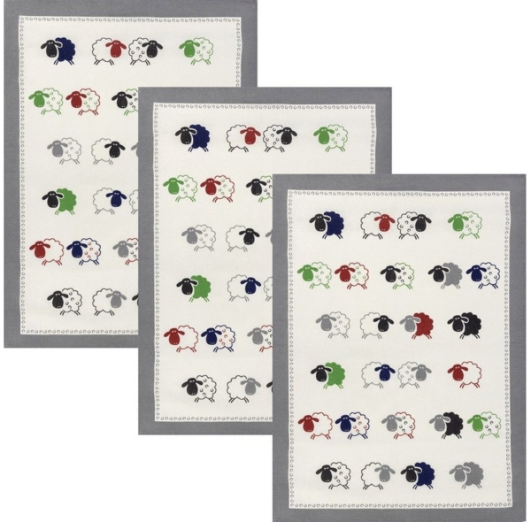 Kracht Geschirrtuch Geschirrtuch "Schäfchen" 3er-Pack, Halbleinen Motiv