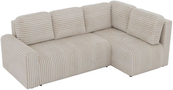 Eckcouch NESSARO COR L mit Schlaffunktion, L-förmiges Sofa mit DL-System, Bettkasten, Bonellfederkern, Sofa mit Stauraum - Beige Cord - Rechts Seite Bild 10