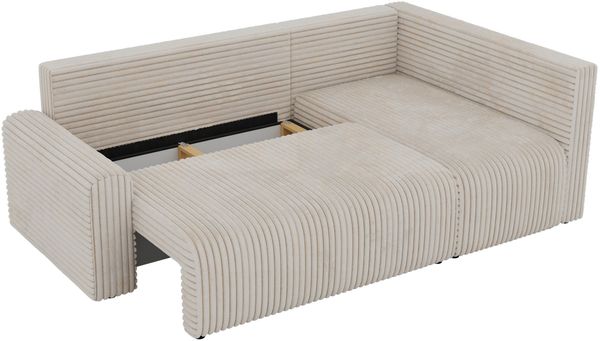 Eckcouch NESSARO COR L mit Schlaffunktion, L-förmiges Sofa mit DL-System, Bettkasten, Bonellfederkern, Sofa mit Stauraum - Beige Cord - Rechts Seite Bild 12