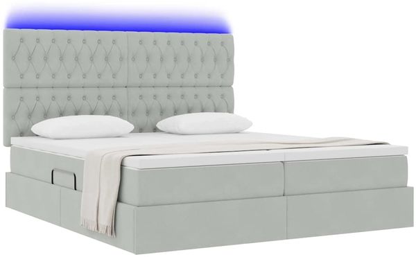 vidaXL Bett mit LED-Lichtleisten Hellgrau 200 x 200 cm Samt 3372899 Bild 3