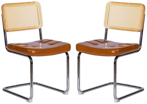 REDOM Esszimmerstuhl Rattan Seiten Akzentstühle mit Chrombeinen (Moderne Mid-Century Breuer Design Stühle, Gepolsterte Esszimmer, 2 St)