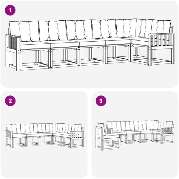 vidaXL Outdoor-Sofagarnitur mit Kissen 6 pcs Weiß und Hellgrau 3389521 Bild 8
