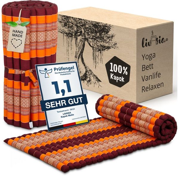 Reisebett-Matratzen Rollmatte 75 cm breit, vegan und handgefertigt, 200 x 75 x 4,5 cm, livasia, 4.5 cm hoch, Kapok