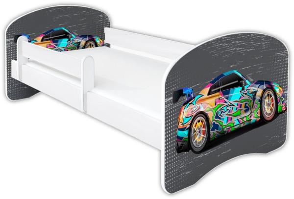 Clamaro 'Schlummerland 2021' Kinderbett 80x180 cm, Rennwagen, inkl. Lattenrost, Matratze und Rausfallschutz (ohne Schublade)