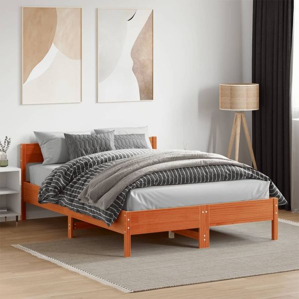vidaXL Massivholzbett ohne Matratze Wachsbraun 140x190 cm Kiefernholz 842769