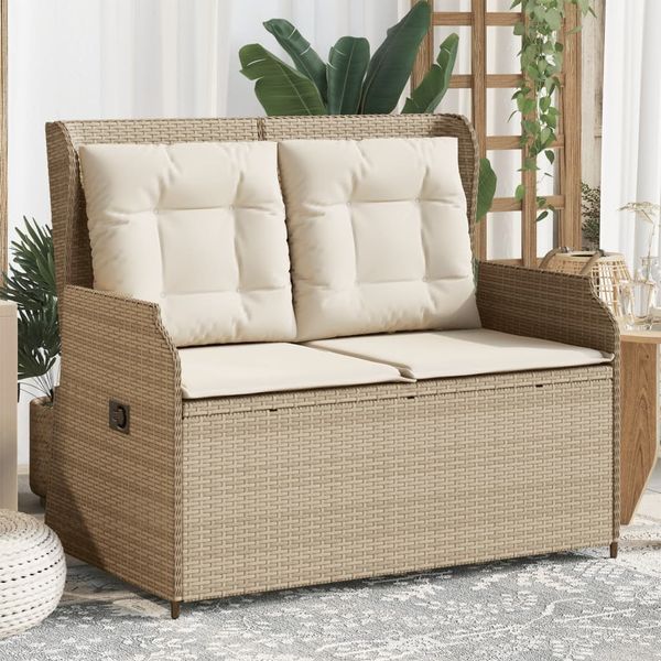 vidaXL Gartenbank Verstellbar mit Kissen Beige Poly Rattan 368959