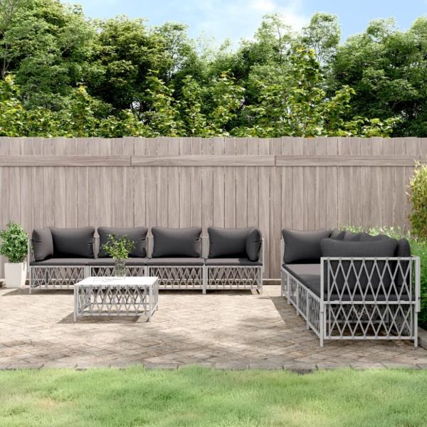 vidaXL 9-tlg. Garten-Lounge-Set mit Kissen Weiß Stahl 3186830