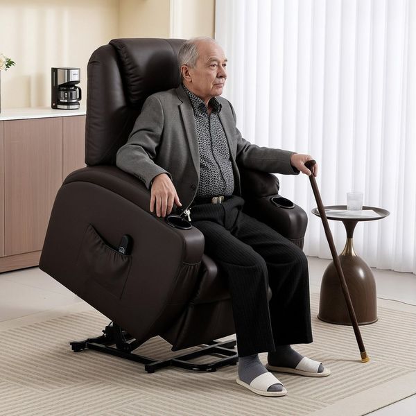 HOMCOM Relaxsessel Sessel mit Aufstehhilfe, Aufstehsessel mit Getränkehalter (1-St)