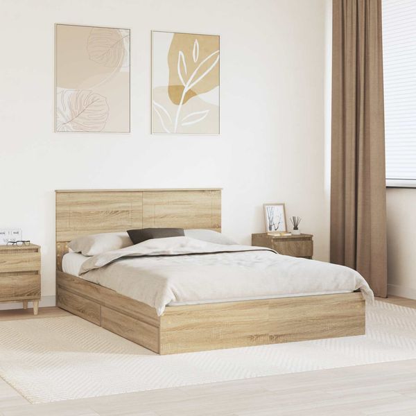 vidaXL Aufbewahrungsbett Sonoma-Eiche 140 x 200 cm Holzwerkstoff 3408461