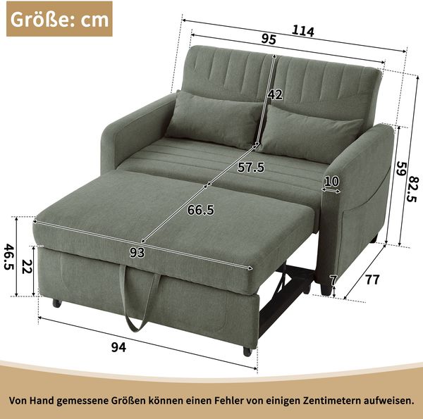 Merax Sofabett mit Schlaffunktion, Zweisitzer-Klappsofa, ausziehbares Design, dreistufig verstellbare Rückenlehne, atmungsaktiver Baumwoll-Leinen-Stoff, Armeegrün Bild 4