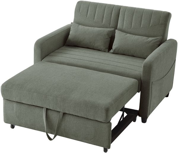Merax Sofabett mit Schlaffunktion, Zweisitzer-Klappsofa, ausziehbares Design, dreistufig verstellbare Rückenlehne, atmungsaktiver Baumwoll-Leinen-Stoff, Armeegrün Bild 10