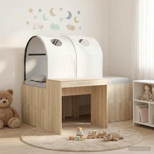 vidaXL Bett mit Tunnel 3 Stk. Artisian Eiche und Weiß Holzwerkstoff 3423521