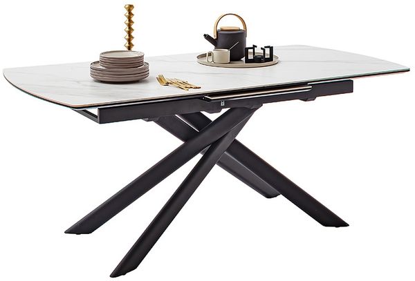 Kulissen-Esstisch >VANINO< ausziehbar 230cm, weiß marmoriert, Keramik - 180/230x76x90cm (BxHxT) Bild 3