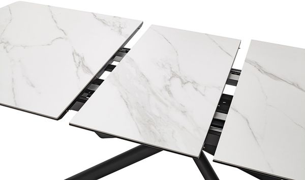 Kulissen-Esstisch >VANINO< ausziehbar 230cm, weiß marmoriert, Keramik - 180/230x76x90cm (BxHxT) Bild 8