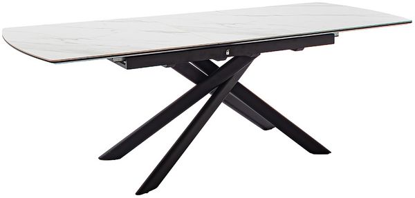Kulissen-Esstisch >VANINO< ausziehbar 230cm, weiß marmoriert, Keramik - 180/230x76x90cm (BxHxT)