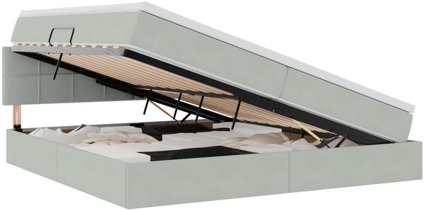 vidaXL Bett mit Stauraum und LED mit LED Hellgrau 200 x 200 cm Samt 3371415 Bild 2