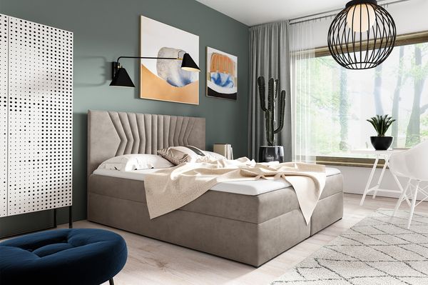 MEBLINI Boxspringbett BOTTI 120x200 cm mit Bettkasten – H4/Dunkelbeige Samt Polsterbett - Gepolstert Doppelbett mit Matratze und Topper - Polsterbett mit Stauraum - Bett mit Kopfteil – Stauraumbett