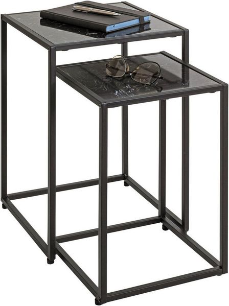 HAKU Möbel Beistelltisch 2er Set, schwarz, Kunstmarmor, Metall - Maße: B 28/33 x H 43/50 x T 28/33 cm, Style: Art Deco