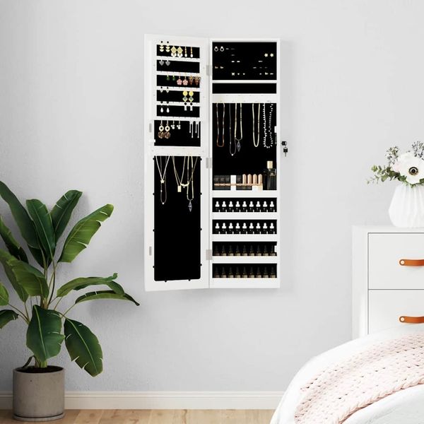 Schmuckschrank, Spiegelschrank mit Spiegel Wandmontage Weiß 30 x 8,5 x 106 cm