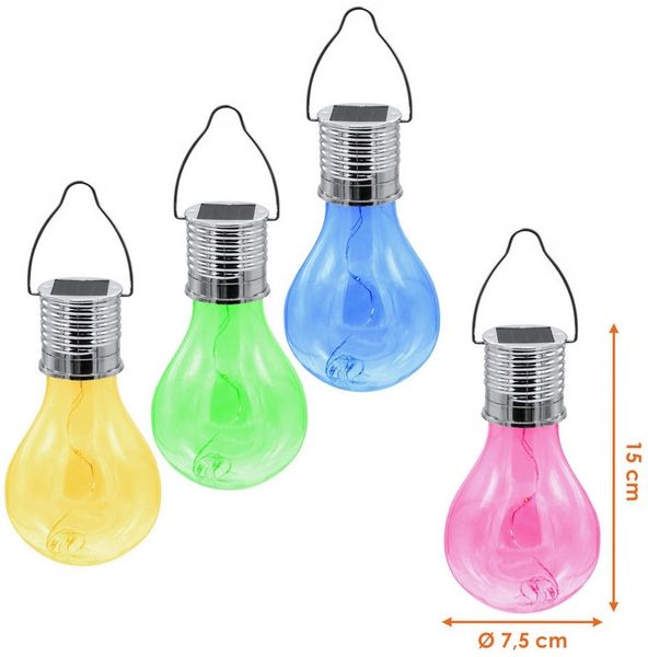 Spetebo LED Solarleuchte Kunststoff Solar Glühbirne 4er Set 15 cm - in gelb, grün, pink, blau, Solarbetrieben, LED wechselbar, warm weiß, Praktische Einschlatautomatik