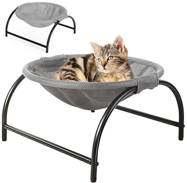 HEYHIPPO Katzen-Hängematte Katzenbett Hängematte Bodenstehend, gemütlich & platzsparend, Atmungsaktives Mesh-Material, Freistehendes, atmungsaktives Katzenbett mit Rahmen 45×42×23cm Grau