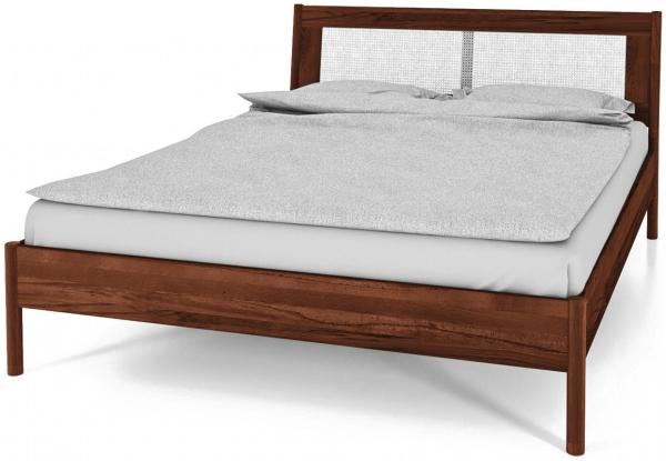 Bett Zola Kernbuche massiv choco 180x200 mit Rattankopfteil und Holzbeinen