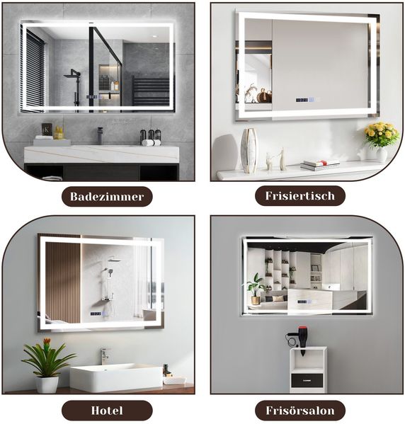 ZMH Beleuchteter Badezimmerspiegel - 100x60 cm LED, IP44, Touch-Schalter, Antibeschlag-Uhr, einstellbar Bild 6